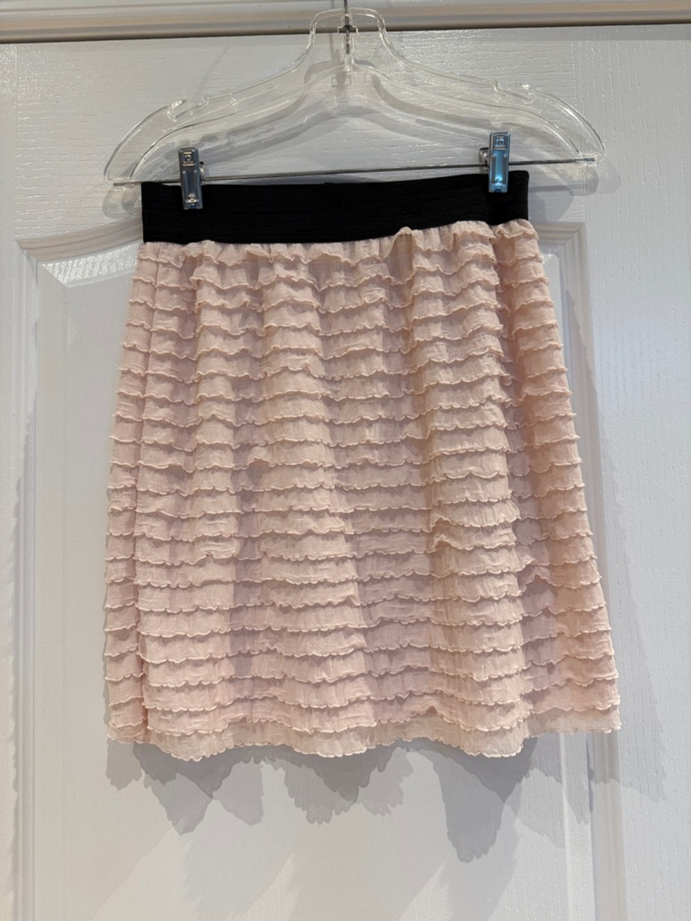 LC Lauren Conrad Blush Pink Ruffle Mini Skirt with Black Waistband